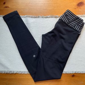 Lululemon Wunder Under Yoga Leggings Pants Parallel Stripe Black White 2